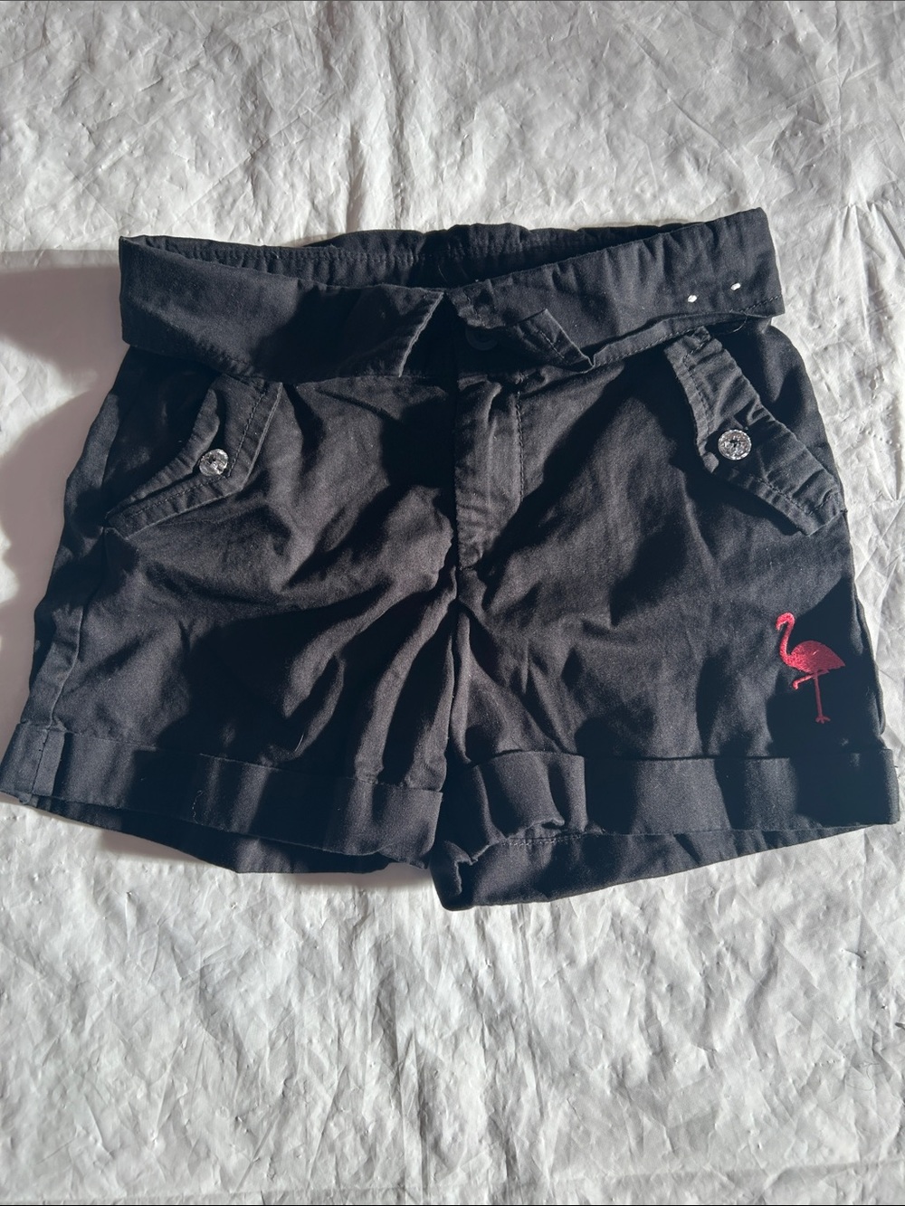 Gymboree Black Shorts with Pink Flamingo Embroidery
